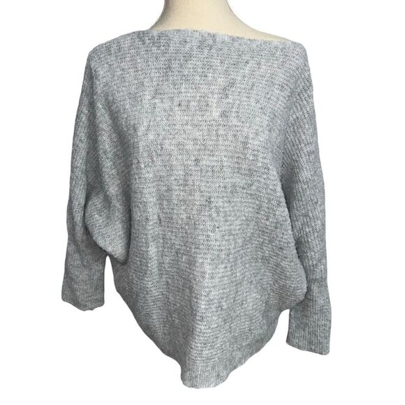 SHEIN Solid Light Gray Ling Sleeve Fuzzy Loose Knit Sweater off the shoulder XL - Picture 1 of 9